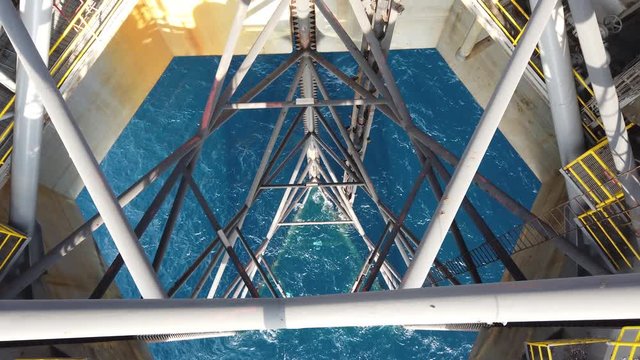 Offshore jack-up drilling rig leg. General view of welded steel lattice leg structure