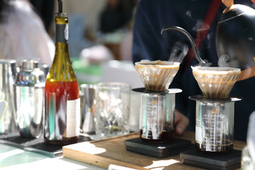 Fototapeta na wymiar Drip coffee making drip espresso in vintage style