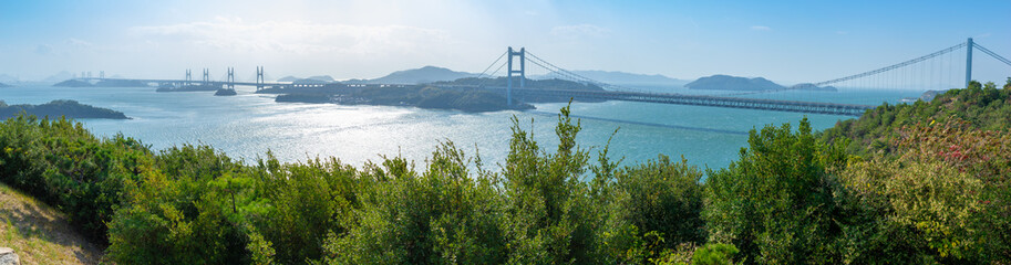 View of Great Seto Bridge. Bridge is connecting Honshu and Shikoku islands. Japan