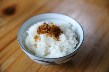 Rice with wood background