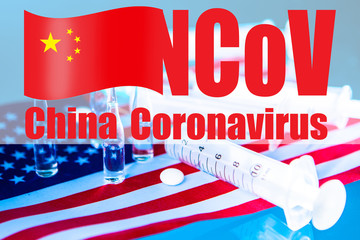 Fototapeta na wymiar Fighting the 2019 new coronavirus-nCoV in USA. Additional funding for research in the field of medicine and pharmacology. Search for effective antiviral vaccines. Virus from Wuhan city. 2019-nCoV.