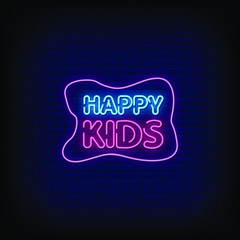 Happy Kids Neon Signs Style Text Vector
