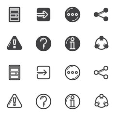 Basic UI icon set. UI UX line and glyph version, outline and filled vector sign. linear and full pictogram. Symbol, logo illustration. Different style icons set