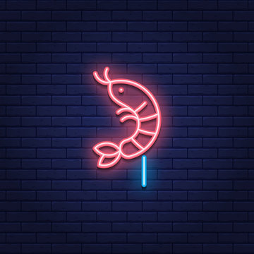 Neon Shrimp Seafood Icon Sign