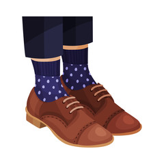 Pair of Female Shoes with Shoelaces Worn by Someone Legs Vector Closeup Illustration