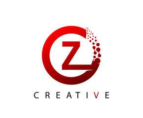Circle Z Letter Digital Network , abstract red Z dotted logo design.