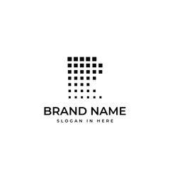 R letter with bit square logo icon vector design