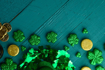 Traditional Irish holiday St. Patrick's Day, March 17th celebration, with accessories for teething...