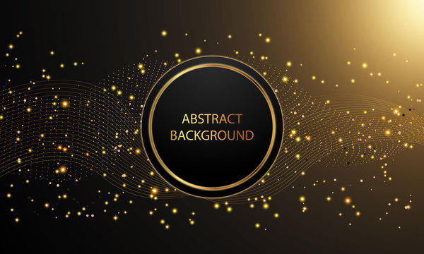 Abstract Gold Light Curve Sparkling Luxury Effect With Circle Shape On Black Background.