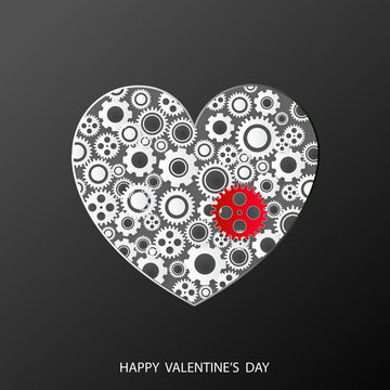Heart as a mechanism made of gears. Happy Valentine's Day card. Vector