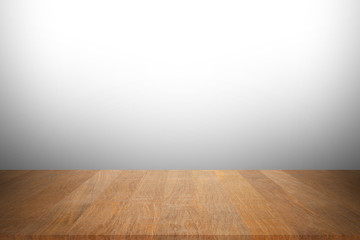 Wood table top on white background. Used for product placement or montage.