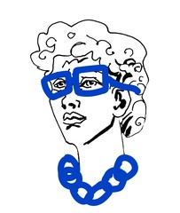 Vector marble head of David. Work of art of the era of excitement. Illustration of the Beautiful young man on a white isolated background hand drawn line style. Design for web, cards, colors, prints.