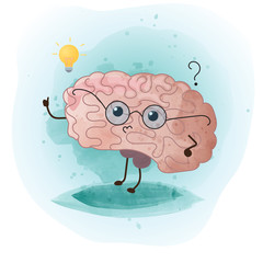 Human brain anatomy will walking somewhere. Internal organ concept. Vector modern style cartoon character. White and blue background for web and medical apps. Vector illustration.