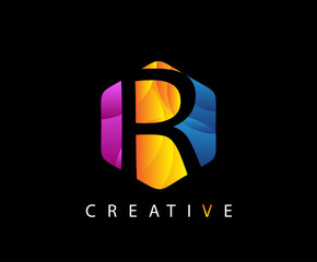 Letter R Digital Network , Technology and digital abstract hexagon line vector logo.
