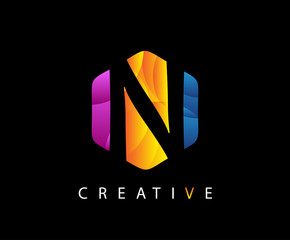 Letter N Digital Network , Technology and digital abstract hexagon line vector logo.
