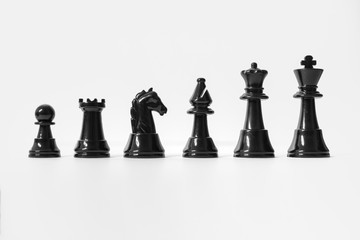 Chess Set. Black Chess Pieces Isolated on White Background. Chess Concepts.