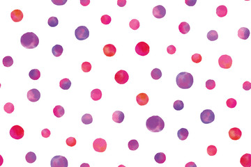 Watercolor circles seamless background pattern. Colorful dots  hand painted. Textile pattern, fabric swatch, wrapping paper.