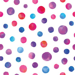 Watercolor circles seamless background pattern. Colorful dots  hand painted. Textile pattern, fabric swatch, wrapping paper.