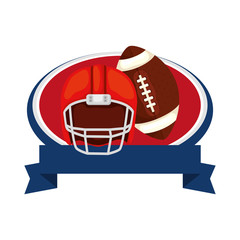 helmet and ball american football with ribbon isolated icon