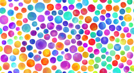 Watercolor circles seamless background pattern. Colorful dots  hand painted. Textile pattern, fabric swatch, wrapping paper.
