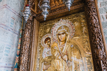 Meteora, Greece - Dec 19, 2019: Interior of Monastery of Varlaam, Meteora, Greece