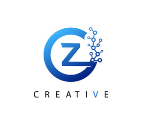 Circle Z Letter Digital Network , abstract blue Z technology logo design.
