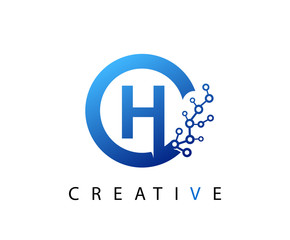 Obraz premium Circle H Letter Digital Network , abstract blue H technology logo design.