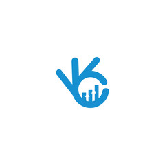 growth logo. Hand Ok symbol icon. Negative space logotype idea.
