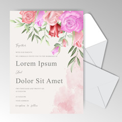 Beautiful Wedding Invitation Cards Template with Watercolor Greenery and Roses