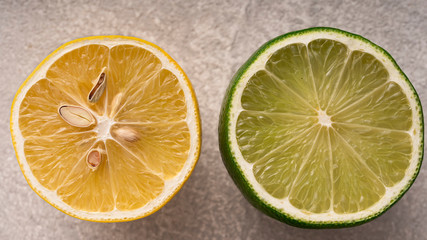 Lemon and lime cutaway, macro
