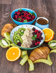 Healthy Breakfast with Granola ,Fruits and Coffee 