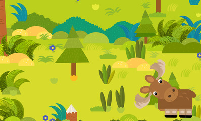 cartoon forest scene with wild animal moose elk illustration