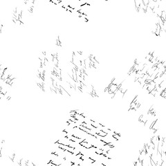 Seamless abstract text pattern. Handwritten font on a white background. Ink on paper