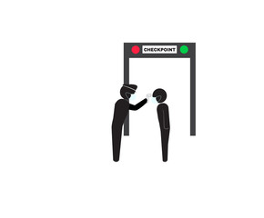 Temperature thermometer checkpoint, people were being checked with a thermoscanner to scan coronavirus or Covid-19 by officer at the checkpoint, vector illustration.