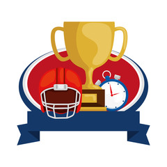 american football helmet with trophy and chronometer vector illustration design