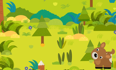 cartoon forest scene with wild animal deer roe illustration