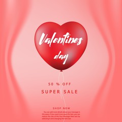 Happy Valentine’s Day Sale background, banner, poster or flyer design. Vector illustration Valentine's day message, floating hearts red background.