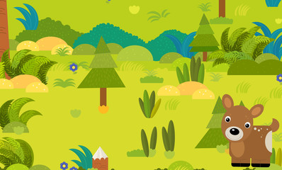 cartoon forest scene with wild animal deer roe illustration