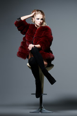 burgundy fur coat