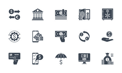 Banking icons set. Related vector glyph icons.