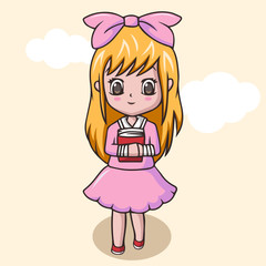 Cute little girl holding book