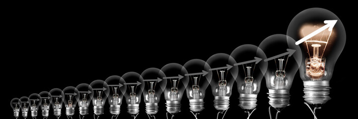 Light Bulbs with Arrow Growth Concept