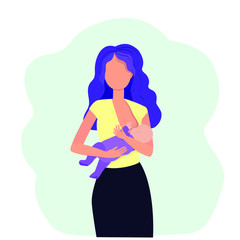 Naklejka na ściany i meble Breastfeeding illustration, mother feeding a baby with breast background. Healthy lactation and motherhood.Concept vector illustration in cartoon style.