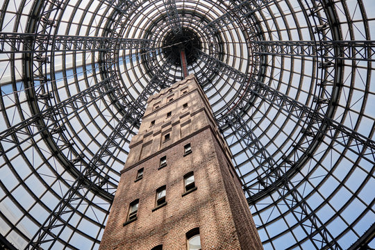Melbourne central shopping mall with shot tower and glass dome