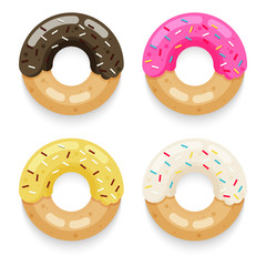 Donut vector Top View set isolated on white background. vector illustration in flat style