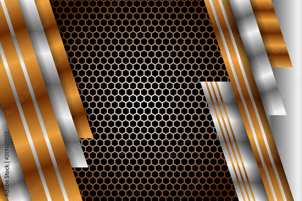 Poster luxury abstract background. diagonal gradient dark grey and gold design element. abstract hexagon pa