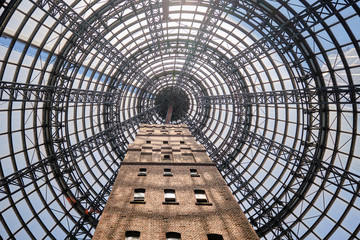 Melbourne central shopping mall with shot tower and glass dome