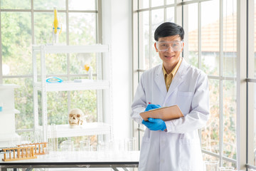 Science, Chemistry, Technology, Biology and Laboratory concept - Portrait of Asian senior scientist...