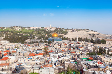 Obraz premium Aerial Panorama of the old city of Jerusalem, Israel