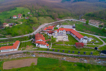Naklejka premium Orthodox monastery Mileseva aerial view. Of Serbia..